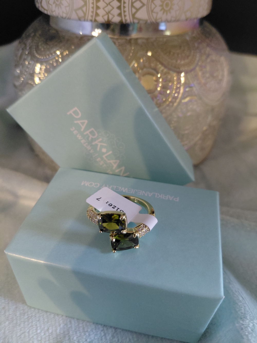 Park Lane Livvy Ring Olive Green Crystal Ring with Pavé Crystals